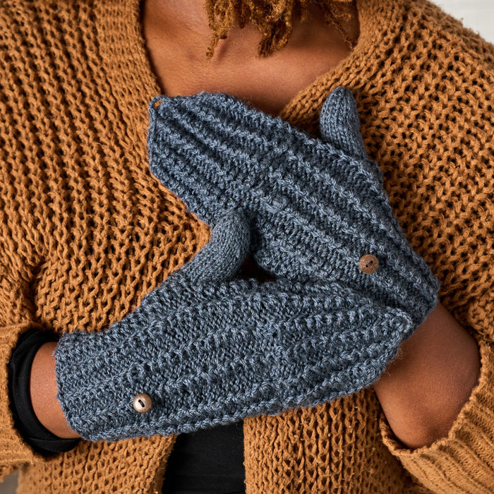 Winter Sky Ribbed Wool Convertible Mittens 3