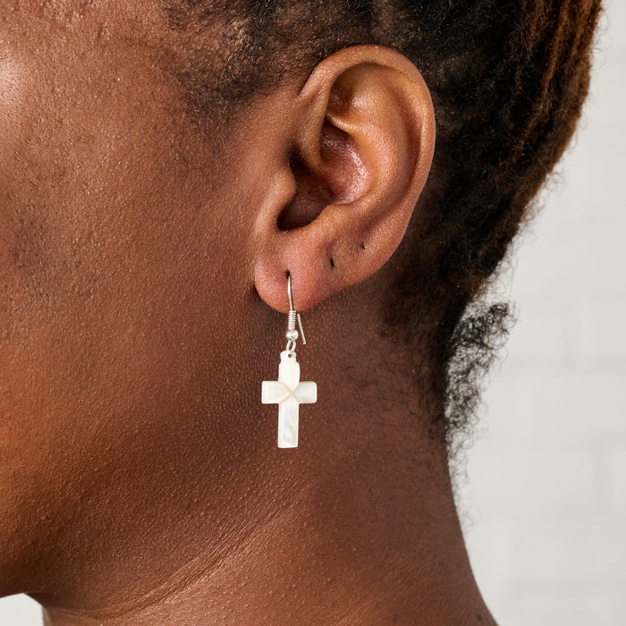 Mother of Pearl Cross Drop Earrings 2