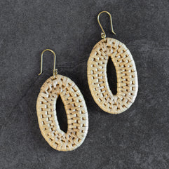 Ghamsa Natural Woven Grass Hoop Earrings