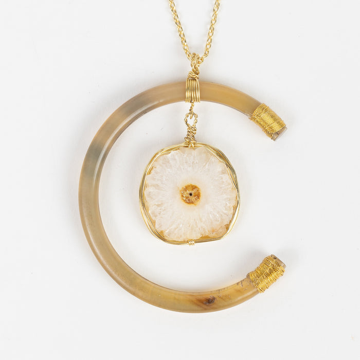 Celestial Reclaimed Horn & Geode Pendant Necklace 2