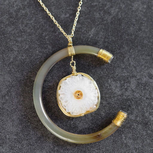 Celestial Reclaimed Horn & Geode Pendant Necklace