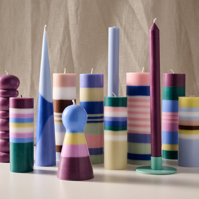 Dalan Blue Medium Stripe Palm Wax Pillar Candle 3