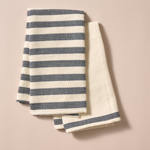 Multi-Striped Cream Black Tea Towel Set