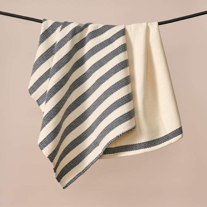 Multi-Striped Cream Black Tea Towel Set 2