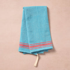 Matbakh Cotton Tea Towel - Aqua with Red