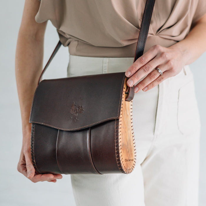 Kala Leather & Olive Wood Crossbody Bag 2