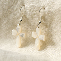 Mother of Pearl Cross Drop Earrings