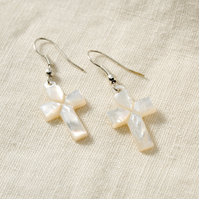 Mother of Pearl Cross Drop Earrings 3