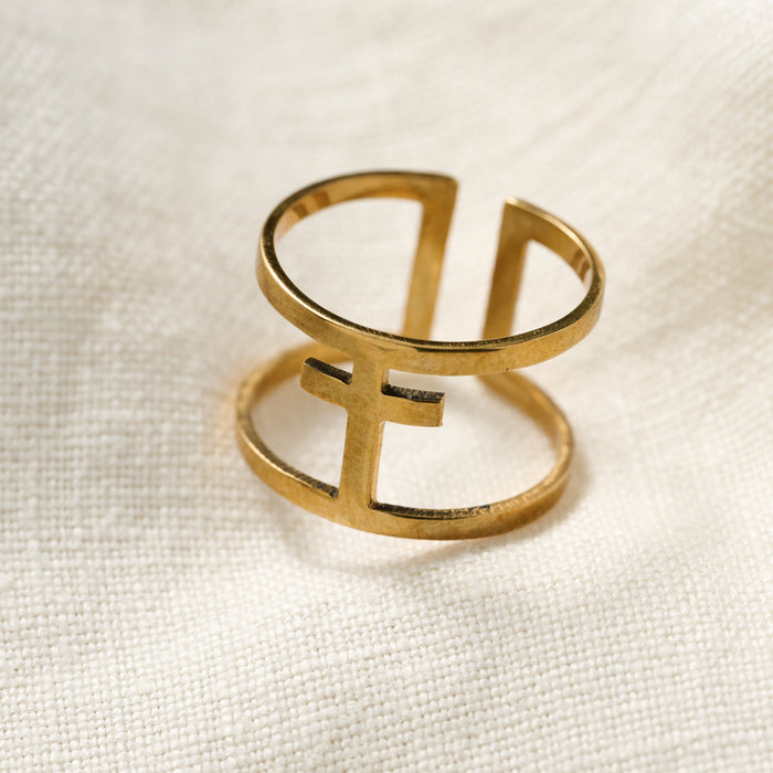 Brass Bombshell Cross Ring 1