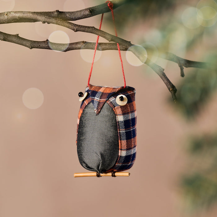 Khon Plaid Owl Ornament 1