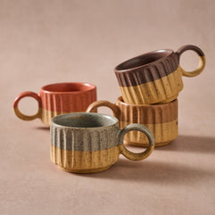 Sundara Fluted Ceramic Espresso Mugs - Set of 4