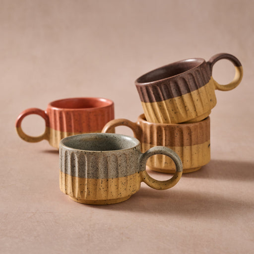 Sundara Fluted Ceramic Espresso Mugs - Set of 4