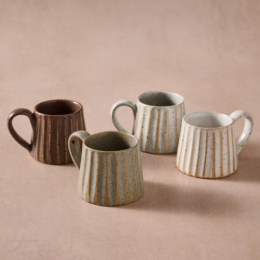 Sundara Conical Fluted Ceramic Espresso Mugs - Set of 4