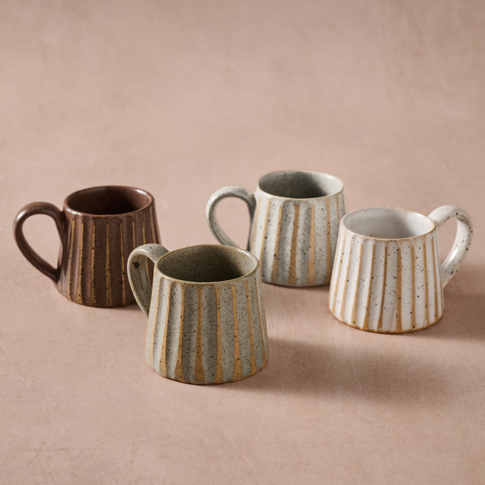 Sundara Conical Fluted Ceramic Espresso Mugs - Set of 4 1