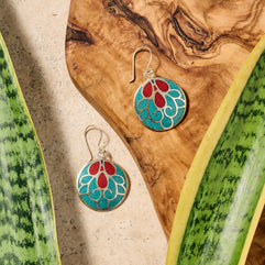 Mayura Teal & Red Dangle Earrings