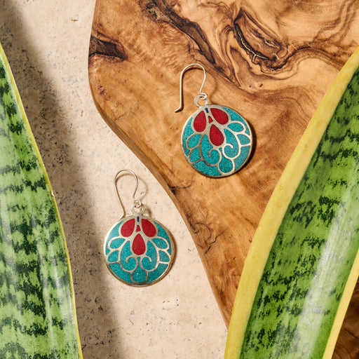 Mayura Teal & Red Dangle Earrings