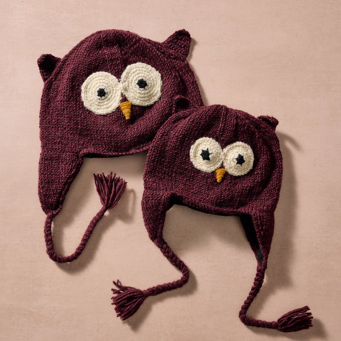 Bina Eggplant Owl Beanie - Adult 2
