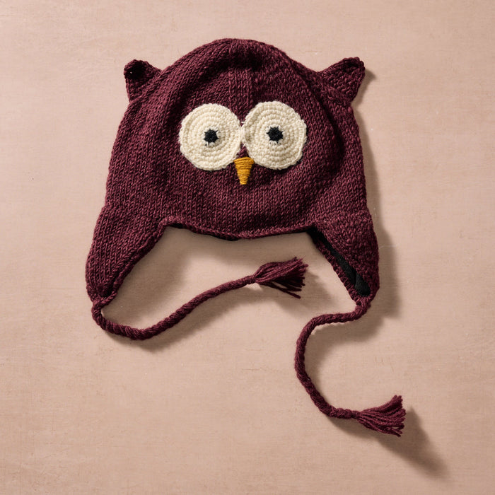 Bina Eggplant Owl Beanie - Adult 1