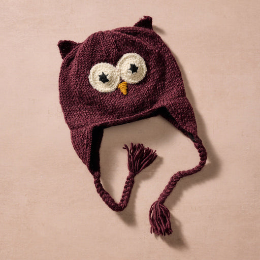 Bina Eggplant Owl Beanie - Kids