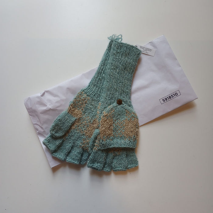 Aqua Tan Convertible Mittens - Fingerless Gloves 6