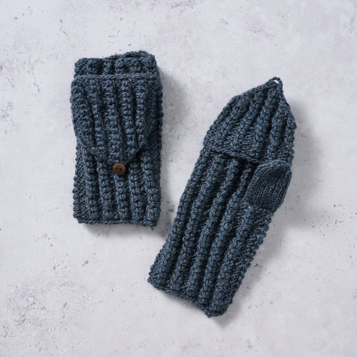 Winter Sky Ribbed Wool Convertible Mittens 2