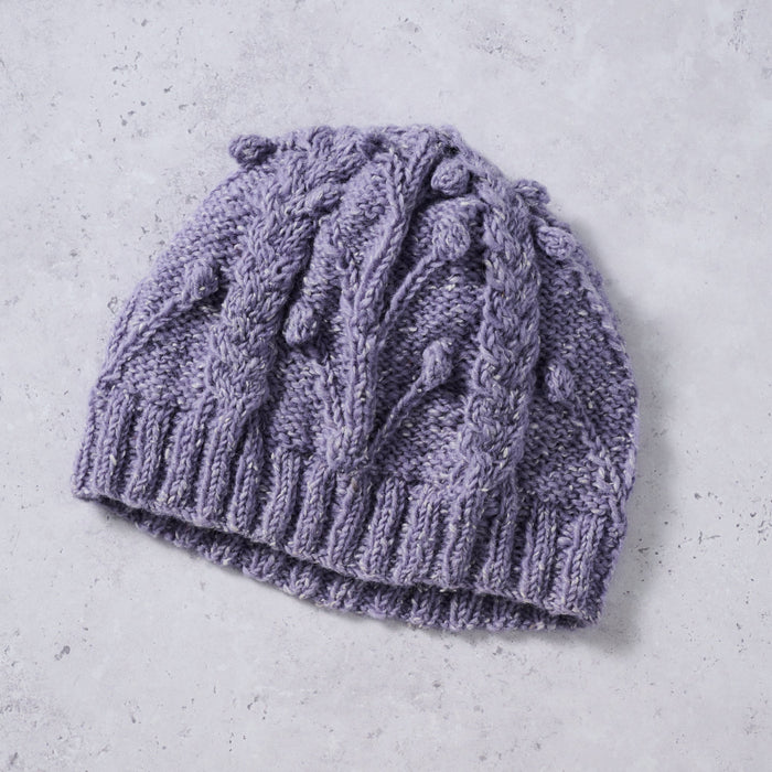 Purple Flowers Cable Knit Hat 2