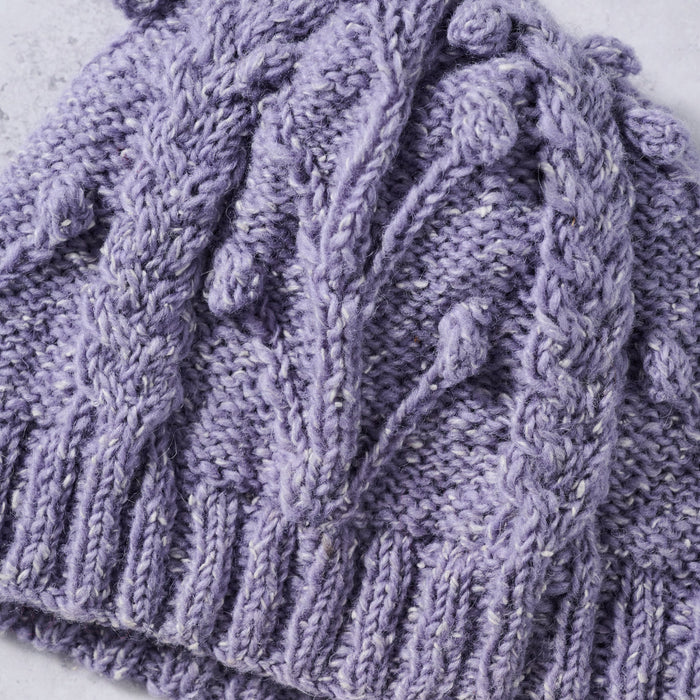 Purple Flowers Cable Knit Hat 3