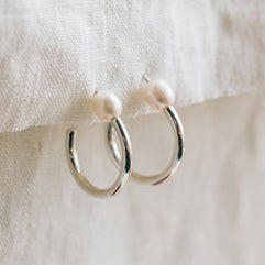 Ati Pearl Silver Hoop Earrings