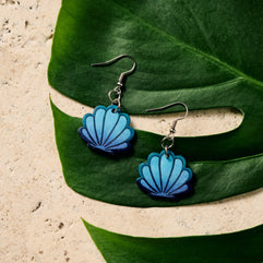 Hand Painted Gourd Seashell Dangle Earrings
