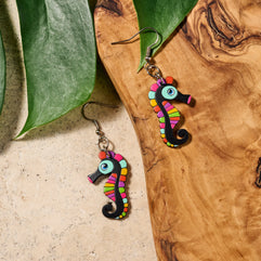 Hand Painted Gourd Seahorse Dangle Earrings
