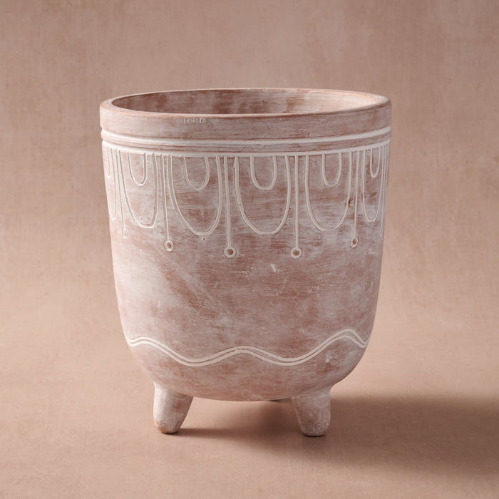 Jibana Etched Terracotta Planter - 7.5"D 1