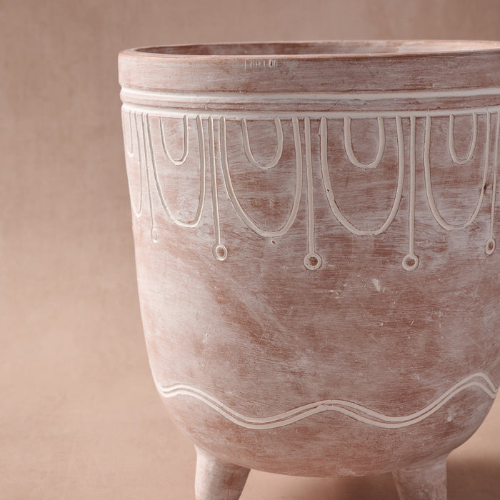 Jibana Etched Terracotta Planter - 7.5"D 2