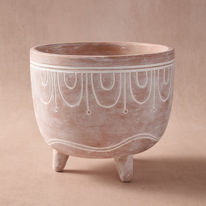 Jibana Etched Terracotta Planter - 8.5"D 1