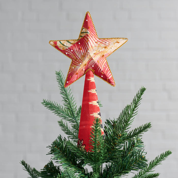 Upcycled Assorted Sari Star Tree Topper 1