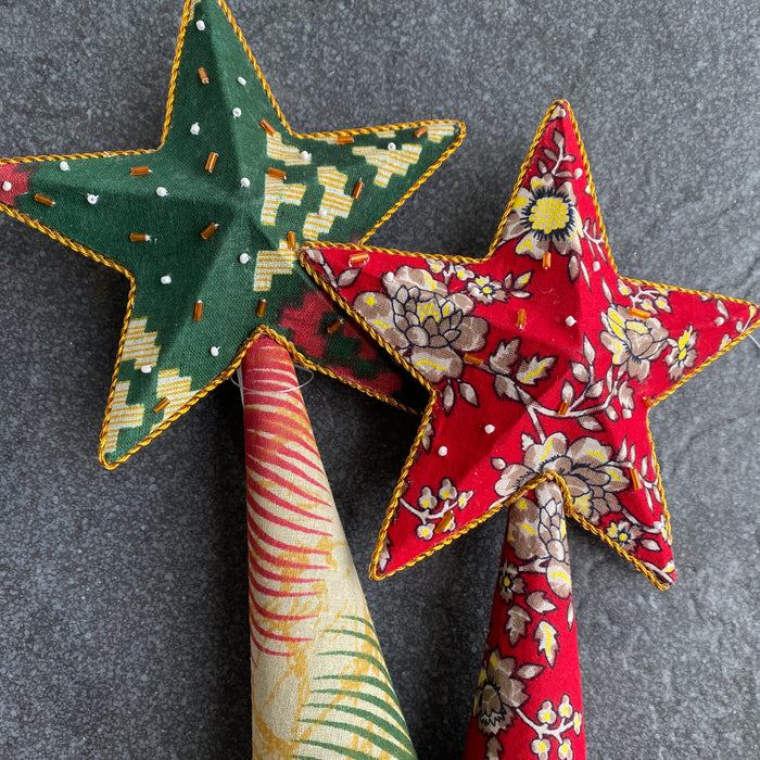 Upcycled Assorted Sari Star Tree Topper 2