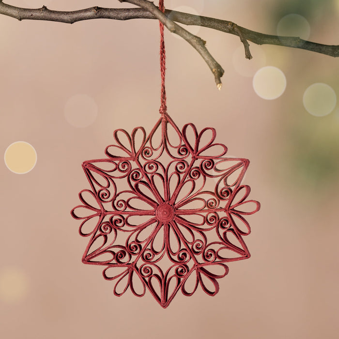 Kula Quilled Snowflake Ornament - Burgundy 1