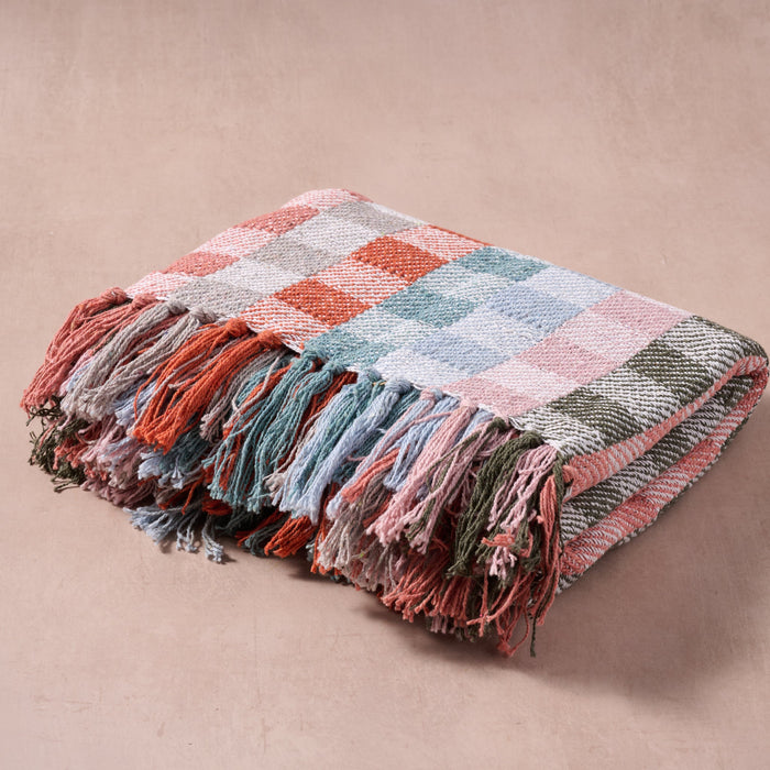 Naya Recycled Cotton Blanket - Red, Light Blue 1