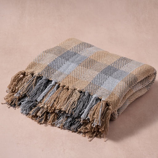 Naya Recycled Cotton Blanket - Gray, Tan, Blue