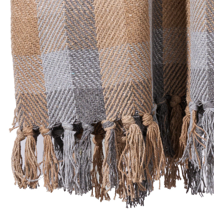 Naya Recycled Cotton Blanket - Gray, Tan, Blue 2