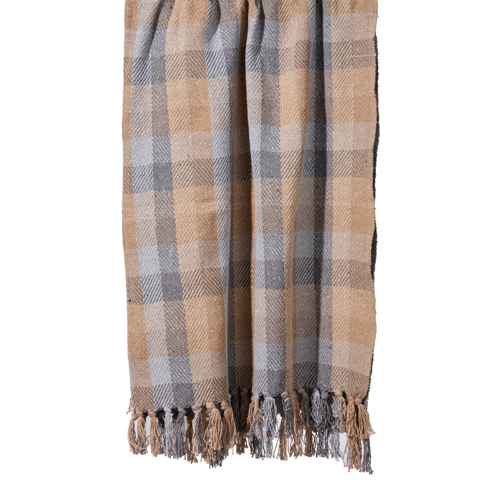 Naya Recycled Cotton Blanket - Gray, Tan, Blue 3