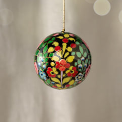 Ameer Paper Mache Ball Ornament - Floral on Dark