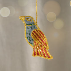 Kalyani Flocked Bird Ornament - Striped Wing
