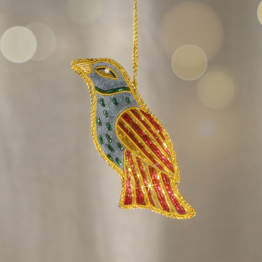 Kalyani Flocked Bird Ornament - Striped Wing