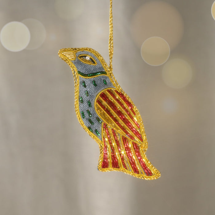 Kalyani Flocked Bird Ornament - Striped Wing 1