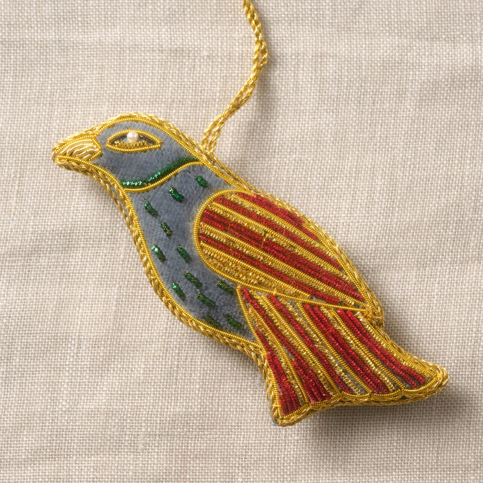Kalyani Flocked Bird Ornament - Striped Wing 3
