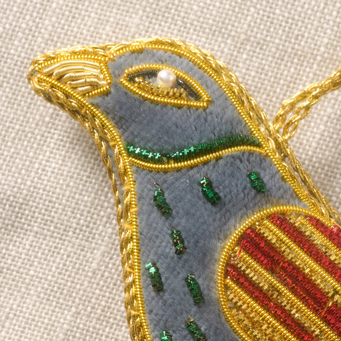 Kalyani Flocked Bird Ornament - Striped Wing 2