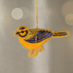 Kalyani Flocked Bird Ornament - Blue Wing