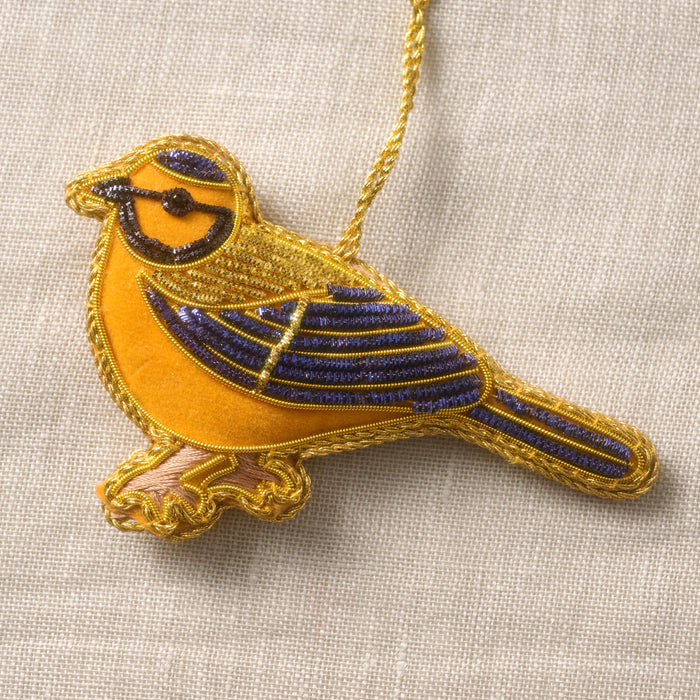 Kalyani Flocked Bird Ornament - Blue Wing 3