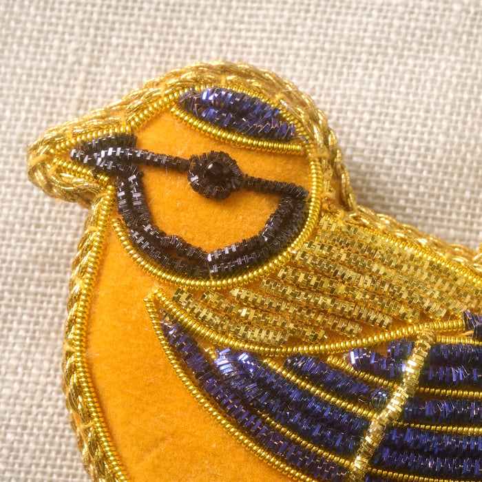 Kalyani Flocked Bird Ornament - Blue Wing 2