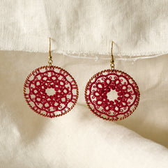 Red Medallion Tatted Drop Earrings